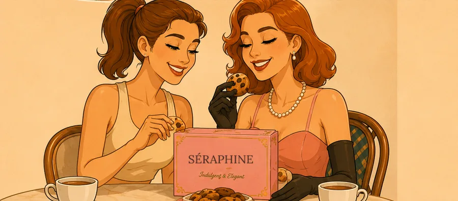 Carolina y SÉRAPHINE compartiendo una caja de galletas