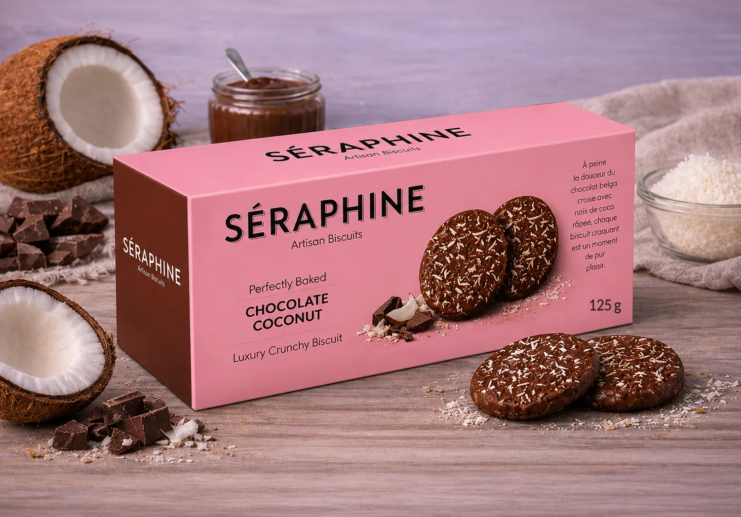 Caja SÉRAPHINE Chocolate Coconut con galletas de chocolate y coco