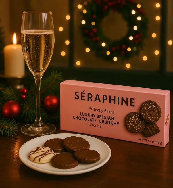 Galletas SÉRAPHINE con una copa de cava en una noche de fiesta