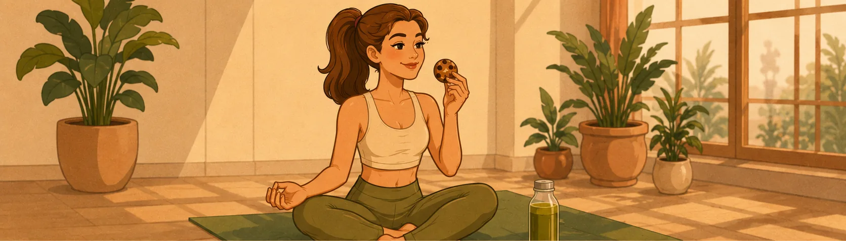 Ilustración de Carolina comiendo una galleta en casa