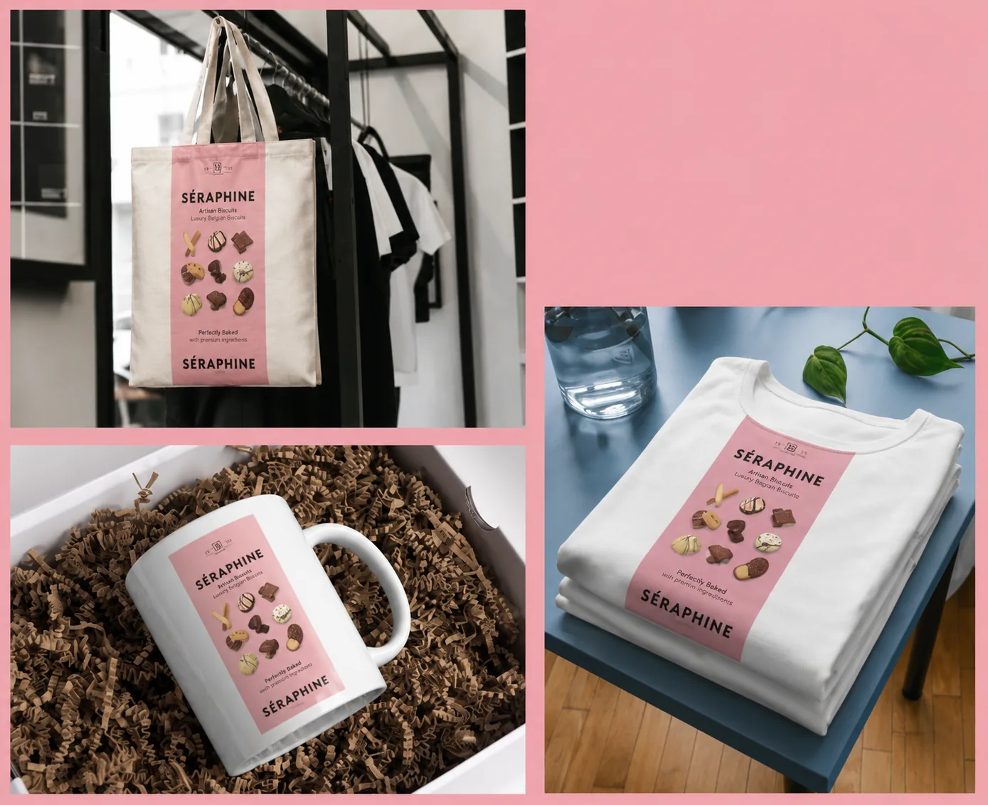 Bolsa, taza y camiseta de SÉRAPHINE