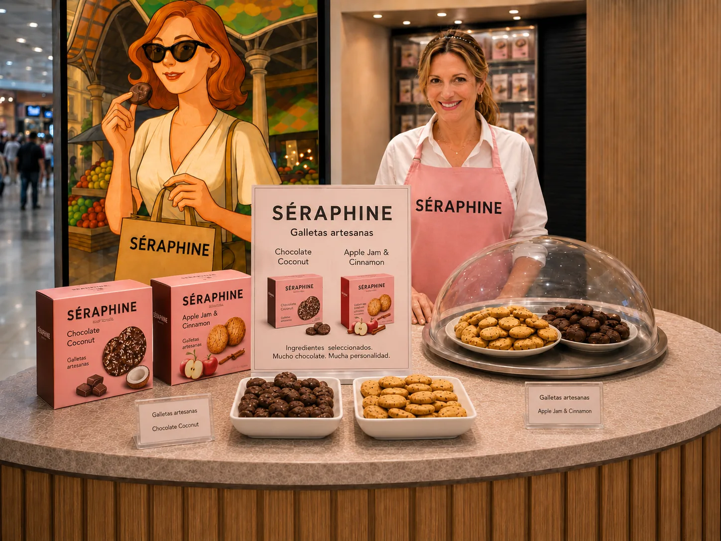 Stand de degustación de SÉRAPHINE en una tienda